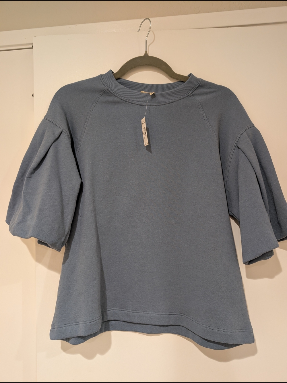 Women's Puff Sleeve Sweatshirt Top - Dusty Blue